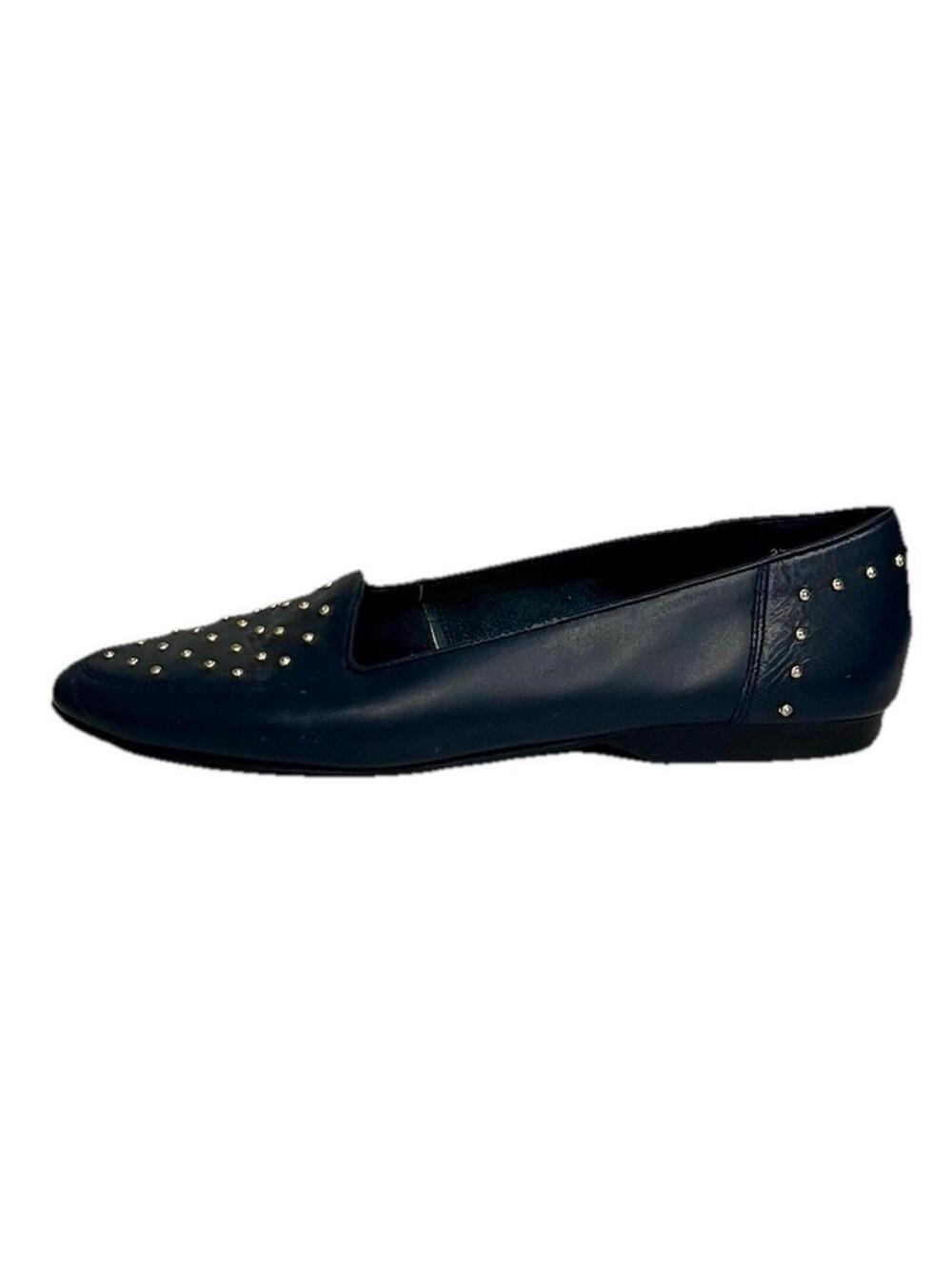 G.Wiz Navy Blue Studded Leather Loafers Women’s Size 8 Slip On Flats Gold Stud
